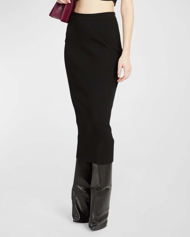 Ribbed Pencil Midi Skirt
